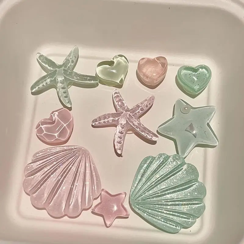 Set Charms Résine Étoiles de Mer & Coquillages – Décorations Sacs de Plage