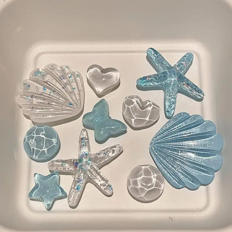 Set Charms Résine Étoiles de Mer & Coquillages – Décorations Sacs de Plage
