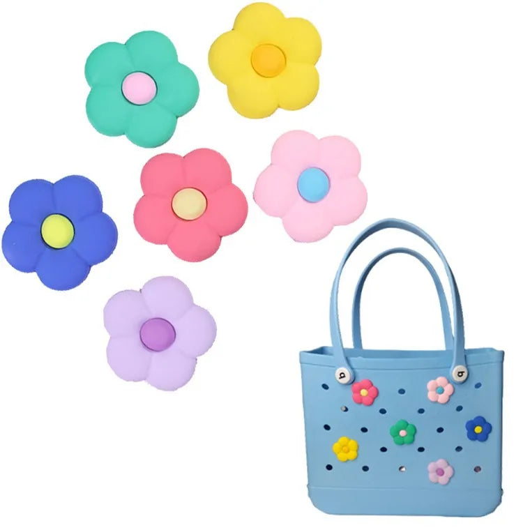 Croxi Charm Fleurs – Lot de 6 Charms Fleurs pour Sac de Plage en Caoutchouc